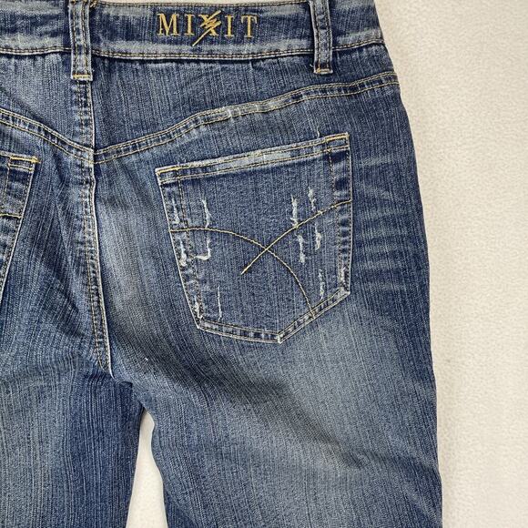 Mixit Women's Flare Jeans Blue Floral Embellished Stretch Mid Rise Size 8 - Picture 6 of 10